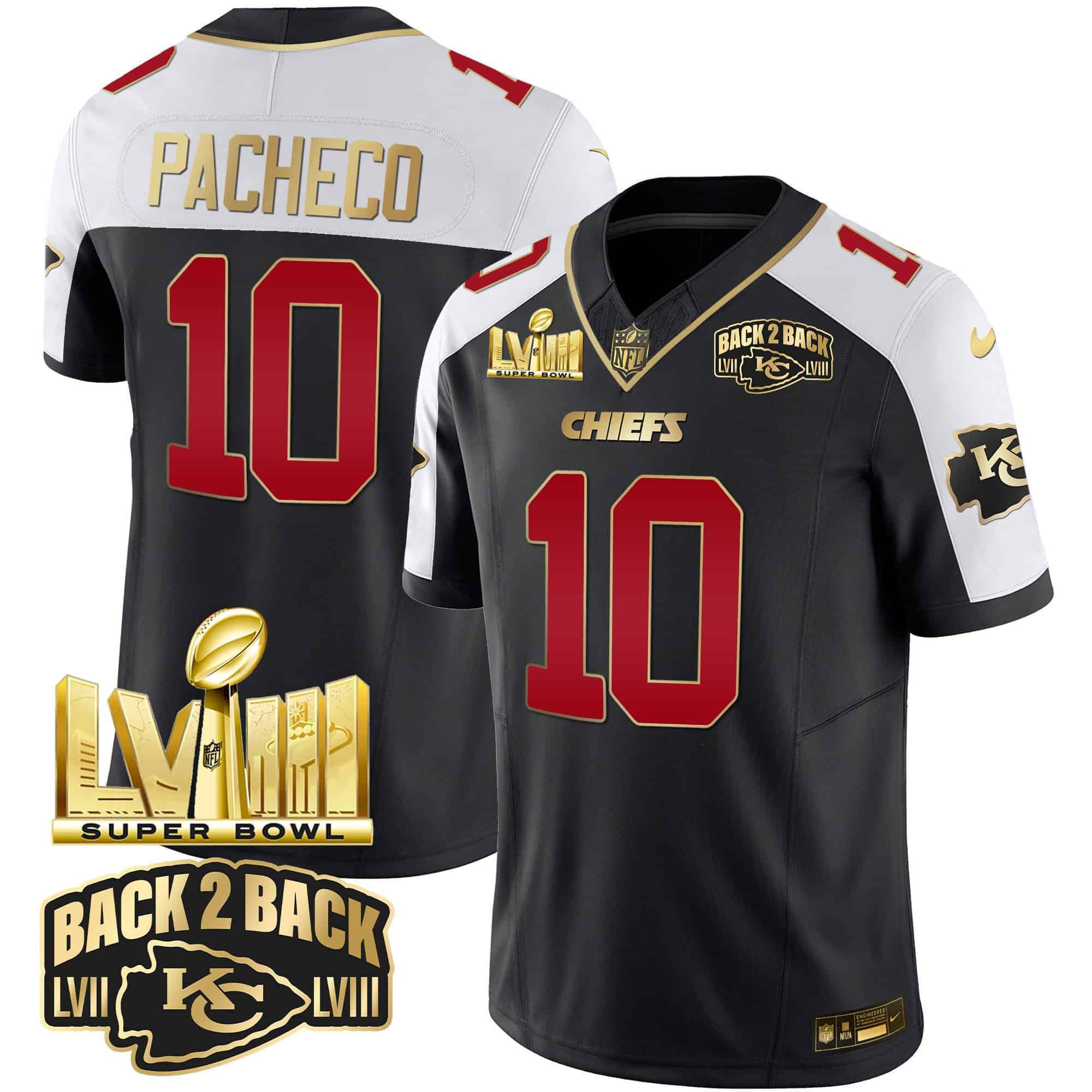 Men Kansas City Chiefs #10 Pacheco Black 2024 Nike Super Bowl LVIII & Back-2-Back Gold Patch Vapor NFL Jersey->indianapolis colts->NFL Jersey